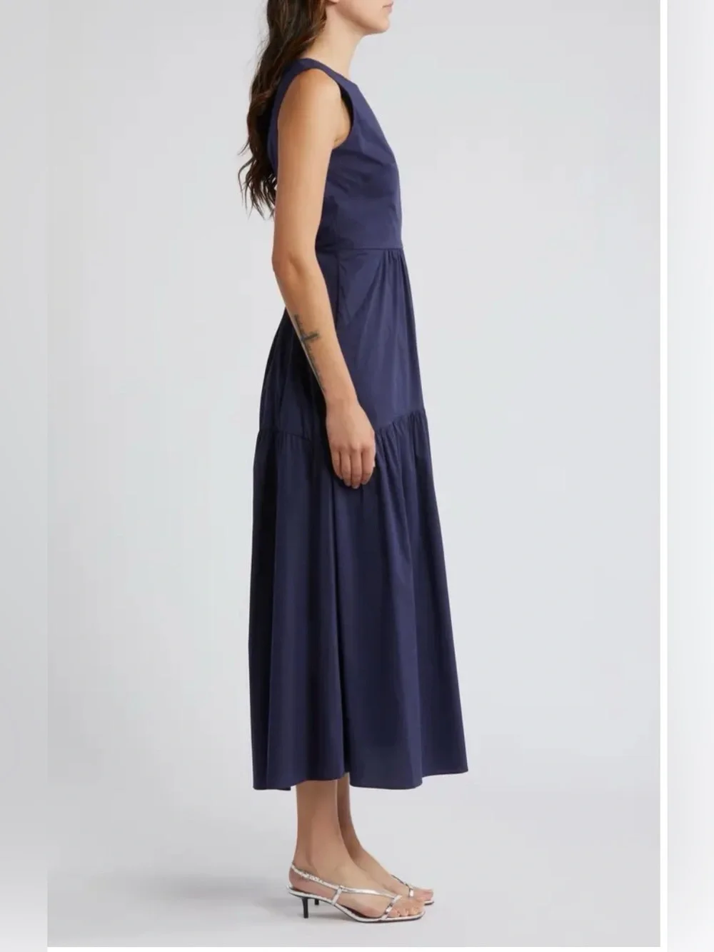 Luxely Sleeveless Navy Tiered Maxi Dress, Size 6.
